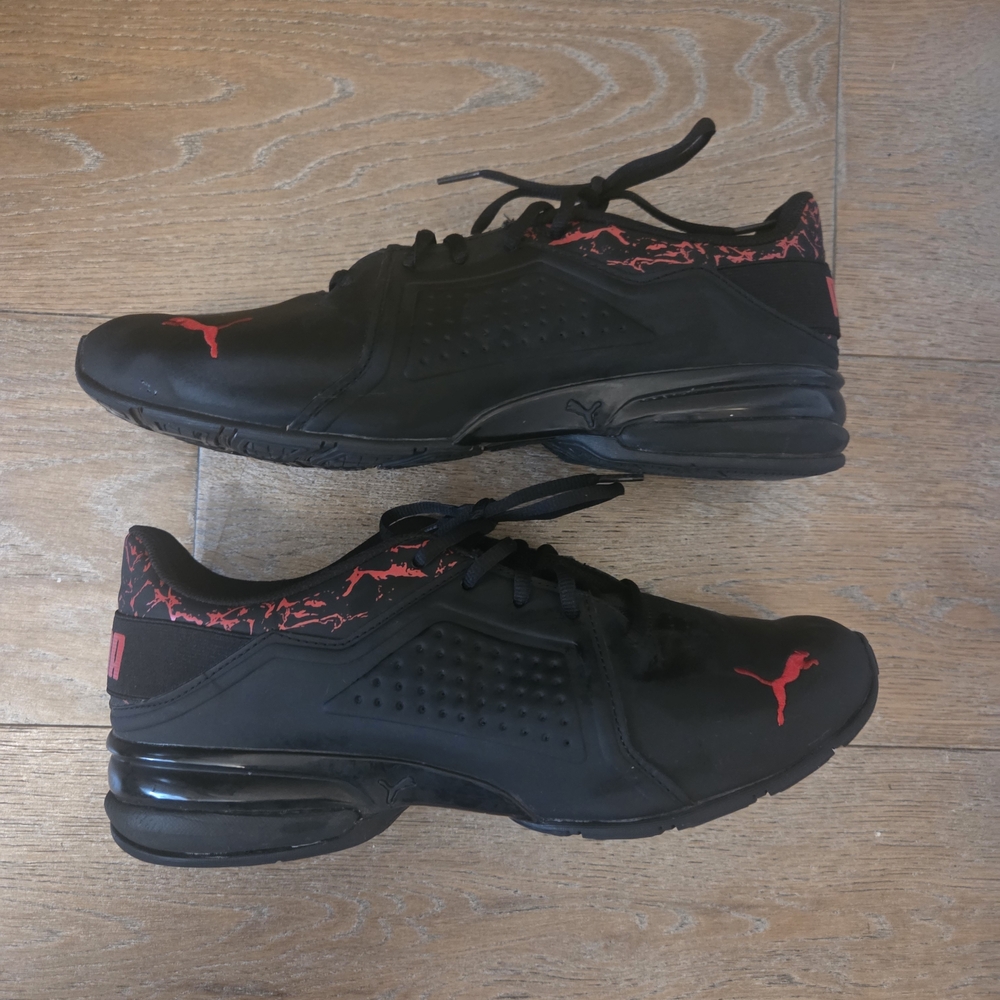 Puma Men's Black Athletic Shoes with Red Accents